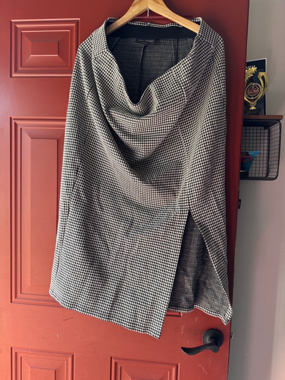 Lane Bryant Black & White Houndstooth Draped Midi Skirt